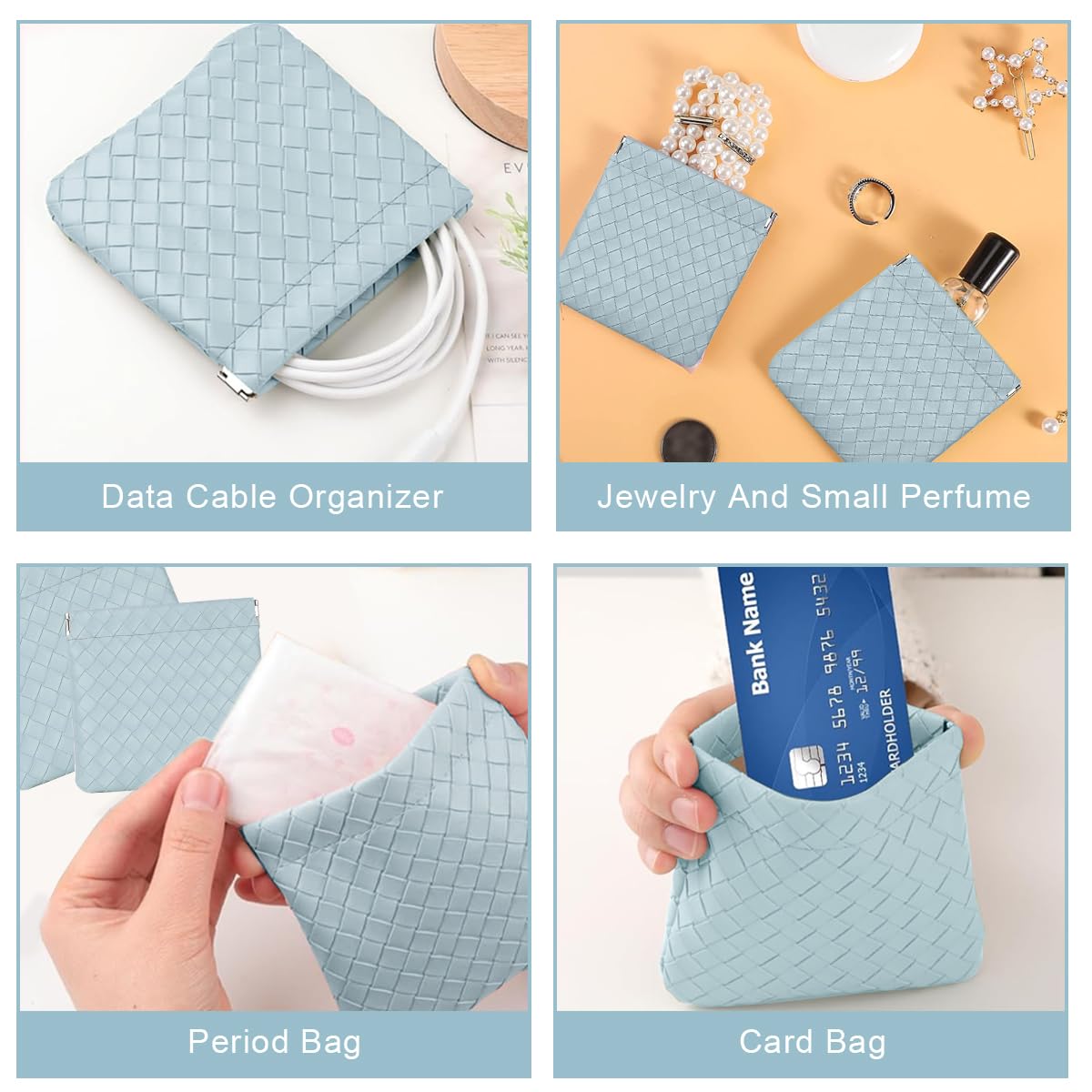 MAYCREATE 3Pcs Makeup Pouch for Travelling 3 Sizes Small Makeup Pouches for Women Weave Cosmetic Bags for Women PU Purse Organizer for Coin Lipstick Jewelry - Blue MAYCREATE 3Pcs Makeup Pouch for Travelling 3 Sizes Small Makeup Pouches for Women Weave Cosmetic Bags for Women PU Purse Organizer for Coin Lipstick Jewelry - Blue